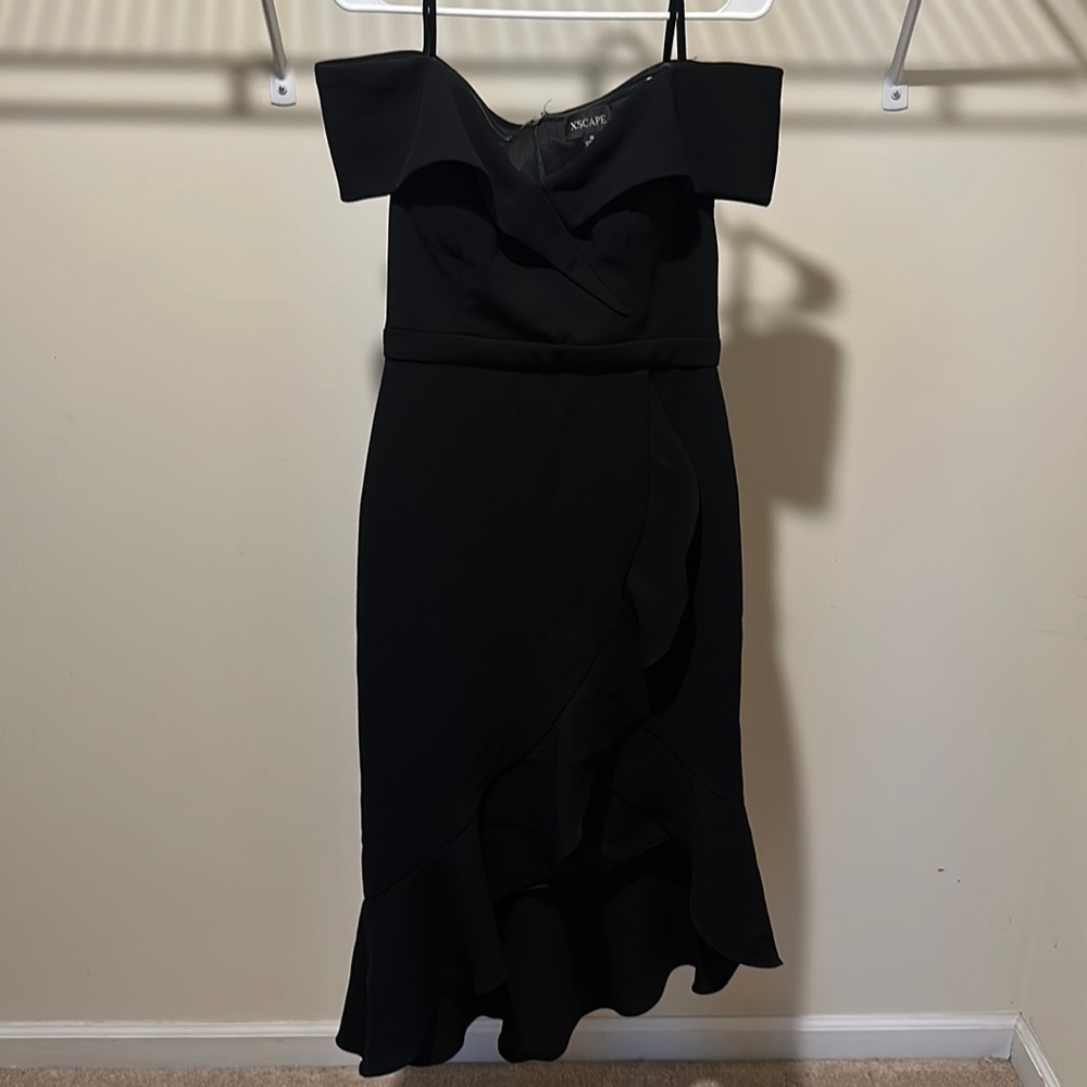 Xscape Off-the-Shoulder Ruffled Midi Dress